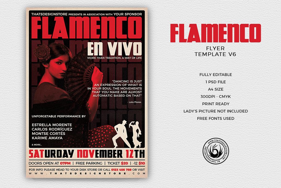 弗拉明戈吉他演奏宣传海报设计PSD模板V6 Flamenco Flyer PSD V6插图