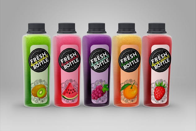 果汁瓶包装外观设计样机模板 Juice Bottle Set Packaging MockUp插图(5)