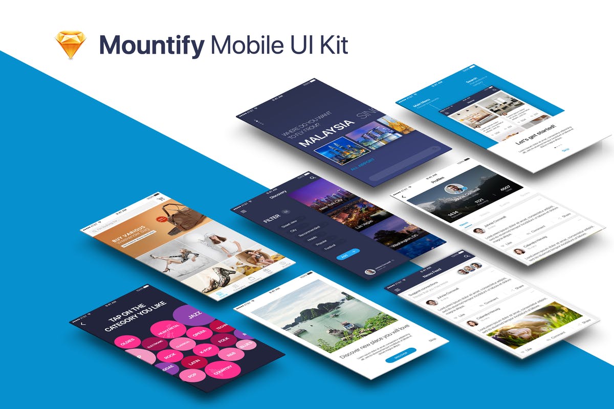 现代设计风格多用途APP应用UI套件 Mountify Mobile UI Kit – Sketch Version插图
