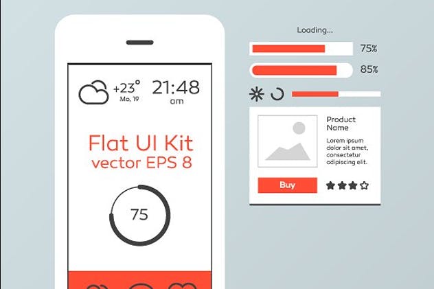 红白配色扁平设计风格移动Web用户界面工具包 Red & White Flat Mobile Web UI Kit插图(4)