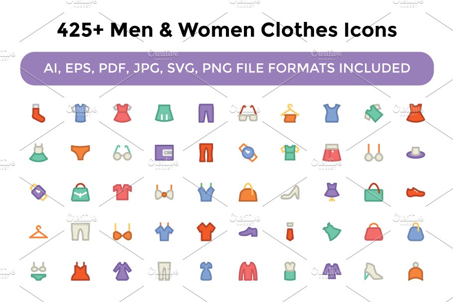 425+男女混合款式服装图标 425+ Men and Women Clothes Icons插图