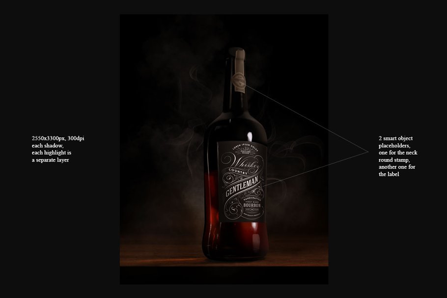 高质量的威士忌酒瓶分层模板 Whiskey, Rum, Brandy bottle mock-up插图(1)