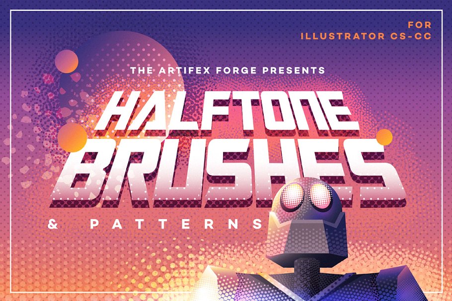 半色调AI笔刷&半色调图案纹理 Halftone Brushes + Bonus Patterns插图