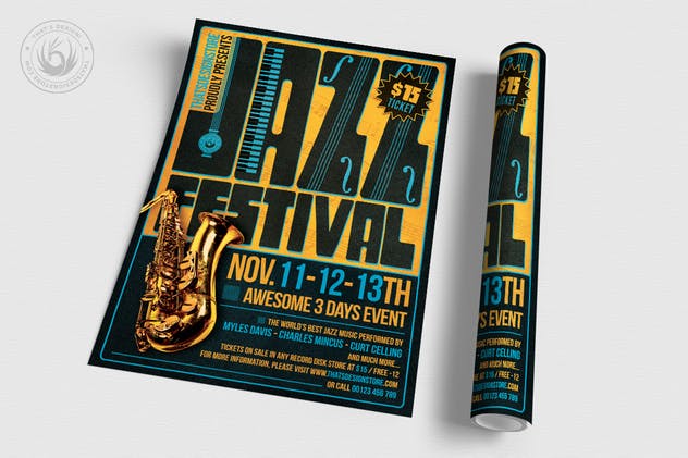 爵士音乐会活动海报模板设计v2 Jazz Festival Flyer Template V2插图(2)