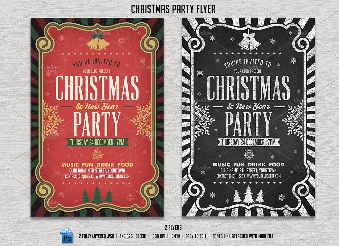 圣诞节＆新年派对创意海报模板 Christmas & New Year Party Flyer插图