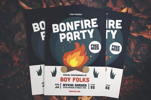 篝火晚会节日活动传单设计模板 Bonfire Party Flyer插图(2)