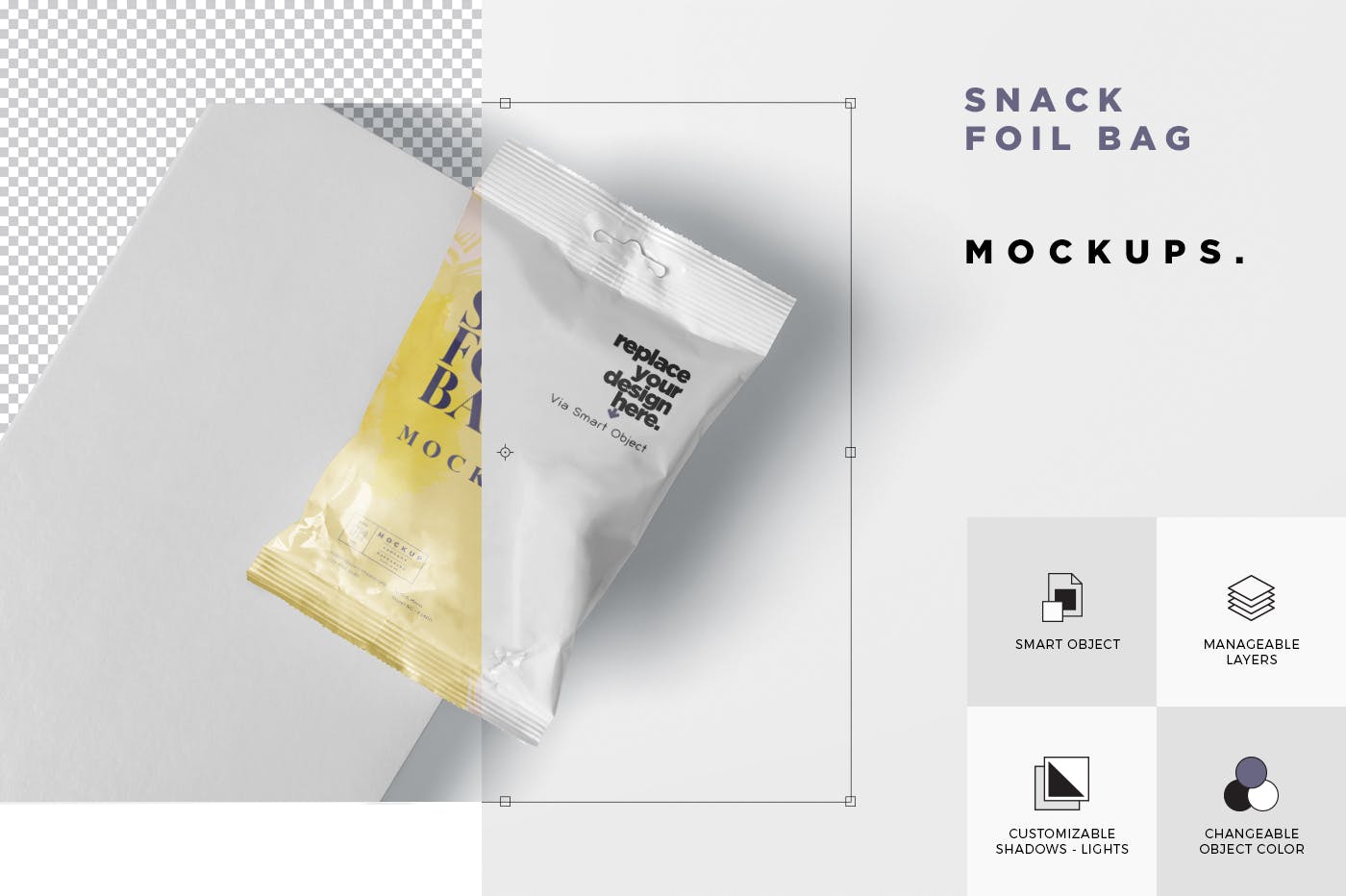 小吃零食铝箔包装袋设计样机模板 Snack Foil Bag Mockup – Slim Size插图(5)