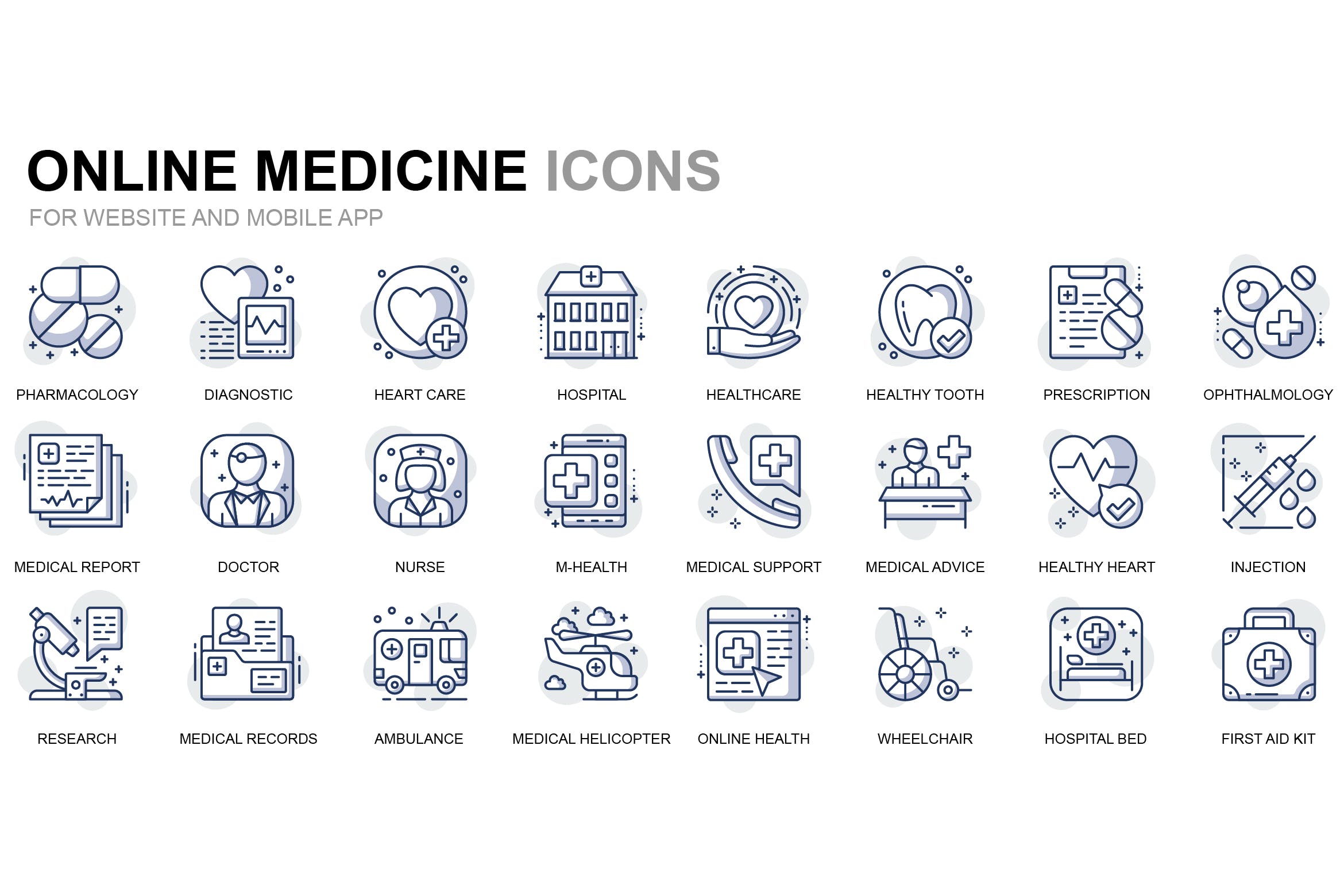 医疗保健主题细线图标矢量图标素材 Healthcare and Medical Thin Line Icons插图