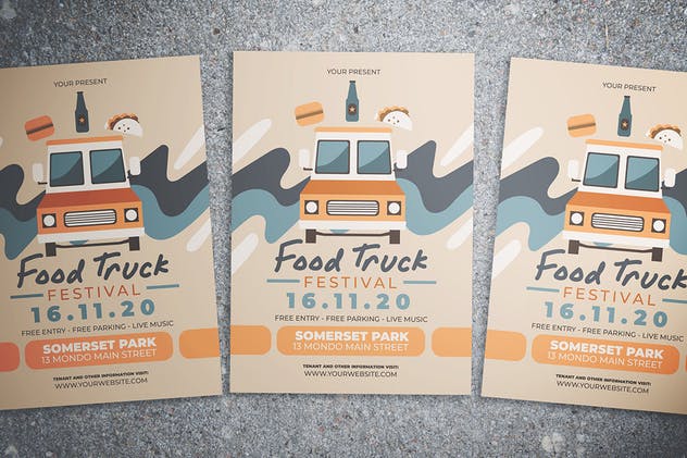 欧美快餐车复古点餐菜单设计模板 Food Truck Fest Flyer插图(3)