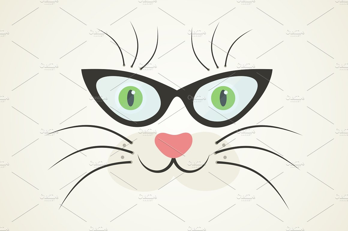 戴眼镜的猫手绘插画图形 Cat in glasses插图