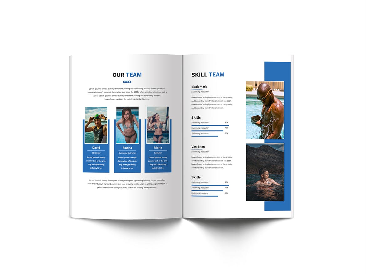 A4尺寸游泳培训班课程招生宣传画册设计模板 Swimming A4 Brochure Template插图(9)
