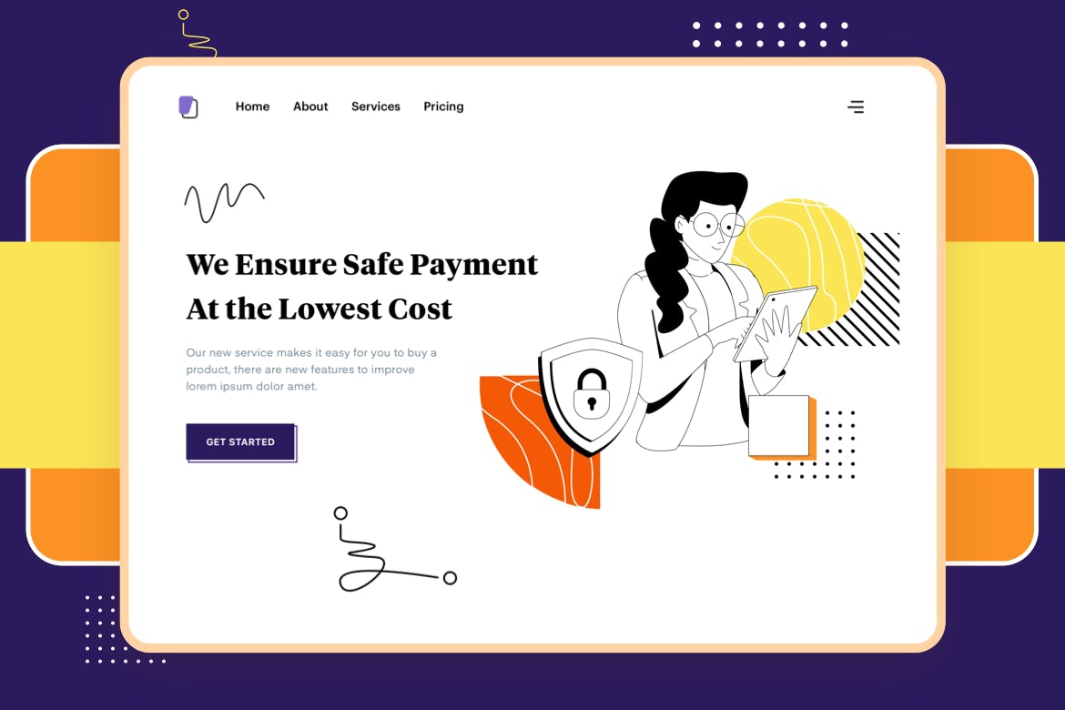 资金安全&支付安全主题网站设计矢量插画设计素材 Liner – Secure Money插图(1)