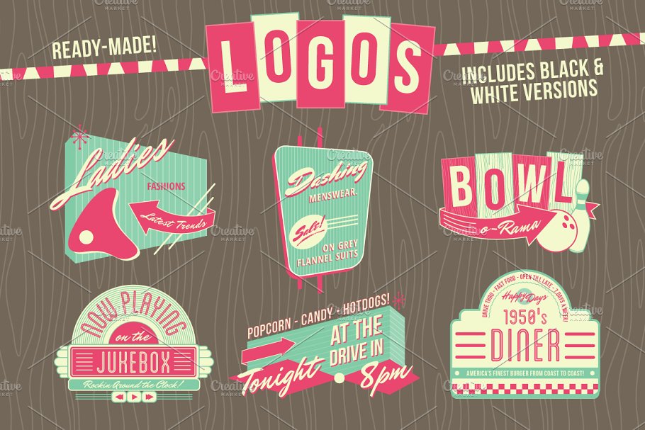 20世纪50年代复古店铺店面徽章和标志 1950s Storefront – Badges and Logos插图(1)