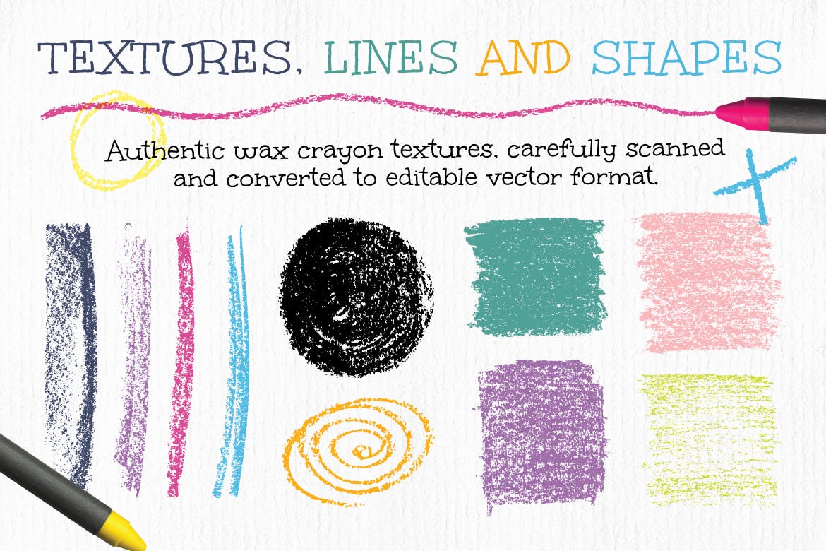 蜡笔画手绘必备：蜡笔纹理和图案设计素材 Wax Crayon Textures and Patters插图(5)