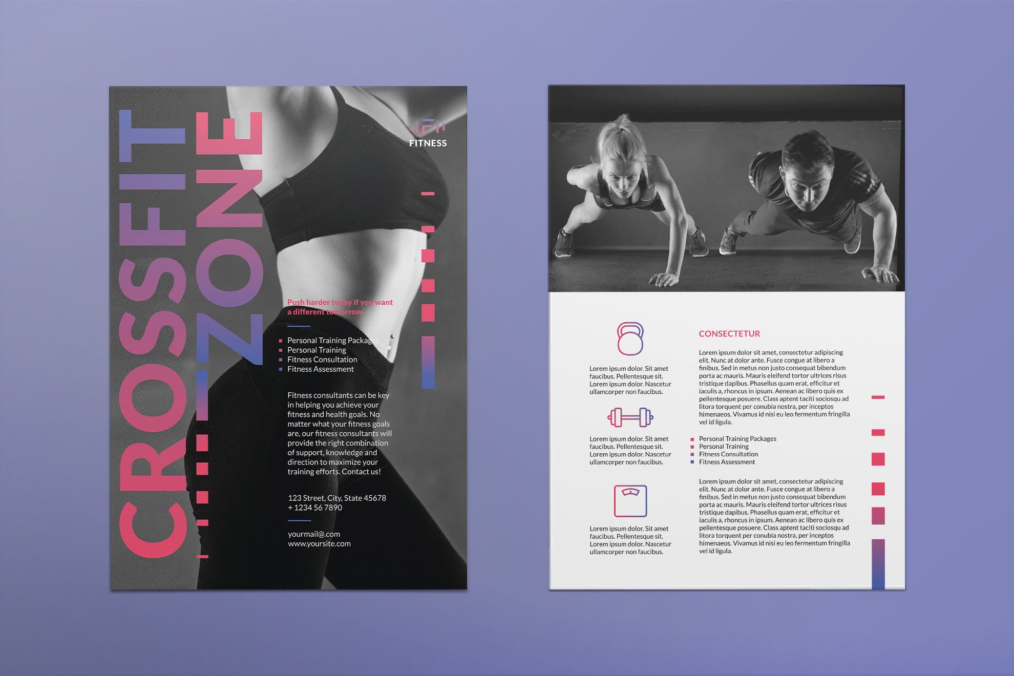 健身俱乐部/健身教练传单设计模板 Fitness Studio Flyer插图(1)