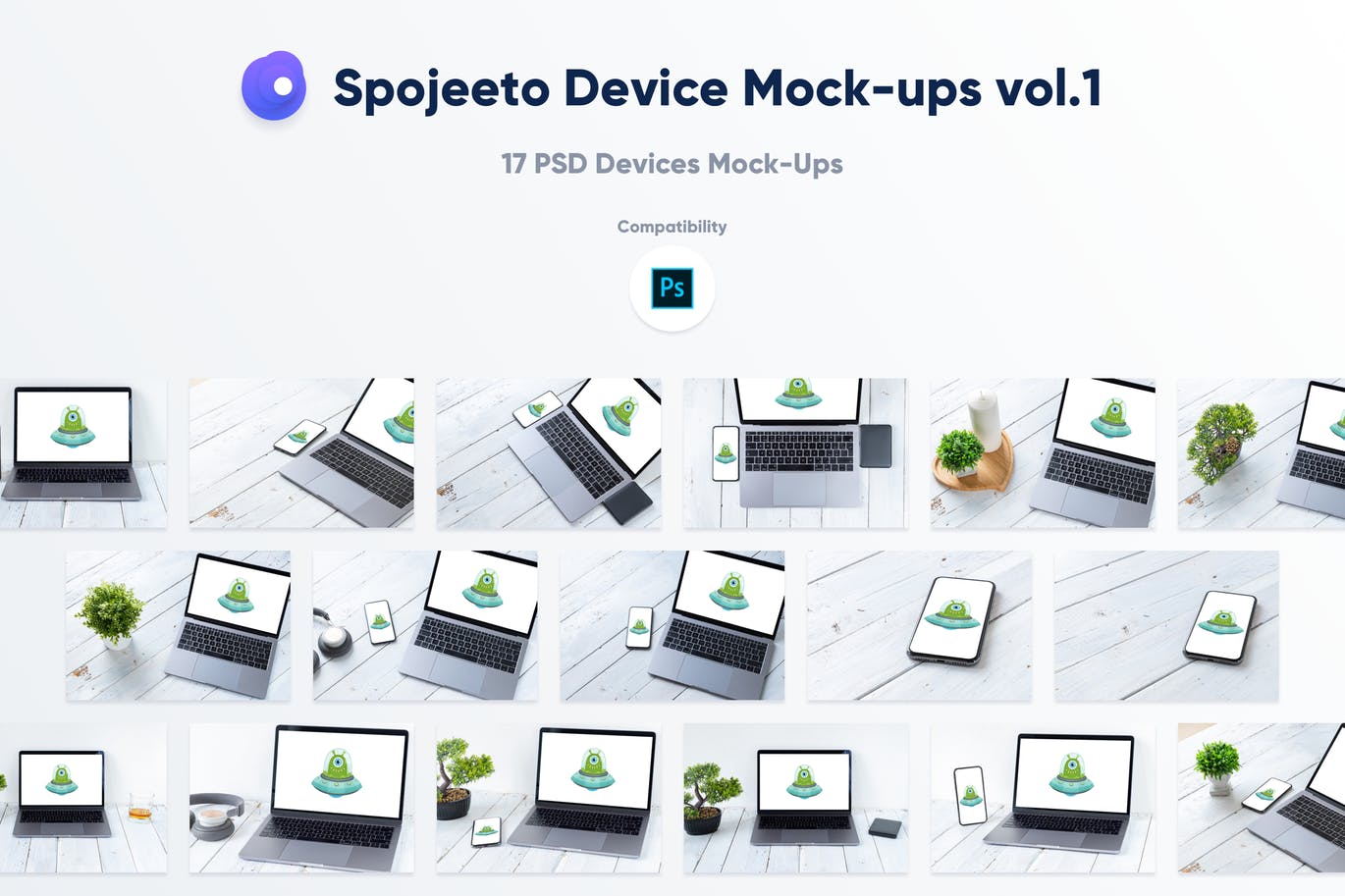 旧木桌上的Macbook&iPhone样机模板v1 Spojeeto Device Mock-ups vol.1插图