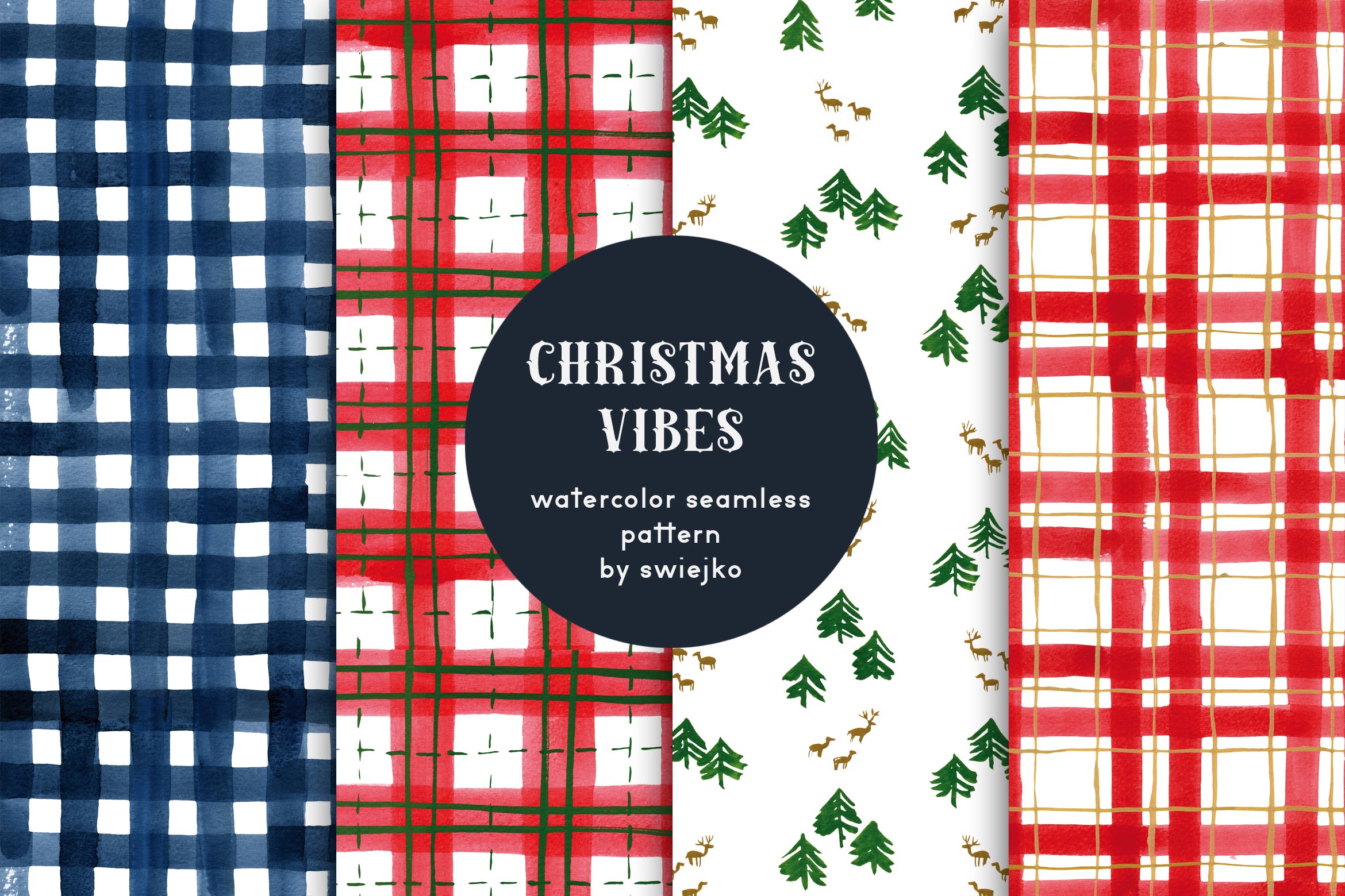 圣诞氛围无缝图案贴图纹样背景素材 Christmas Vibes – seamless patterns插图