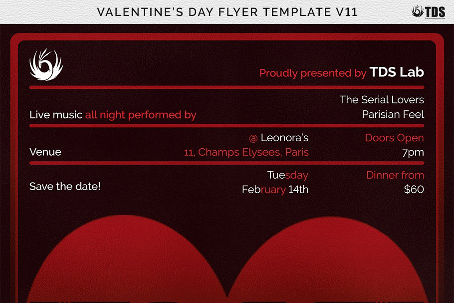 浪漫情人节主题传单PSD模板V11 Valentines Day Flyer PSD V11插图(7)