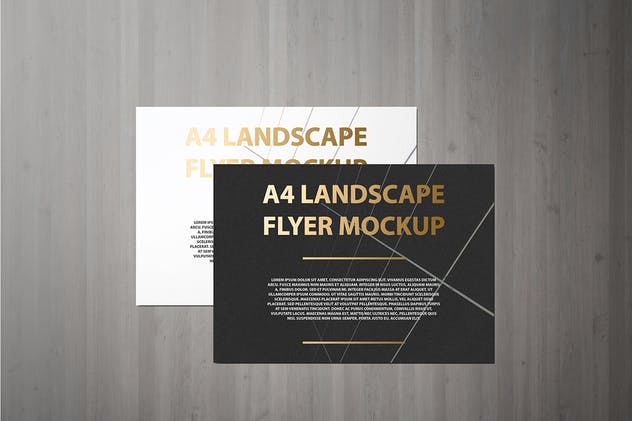 A4横向铝箔冲压工艺传单海报样机 A4 Landscape Flyer / Poster Mockup – Foil Stamping插图(5)