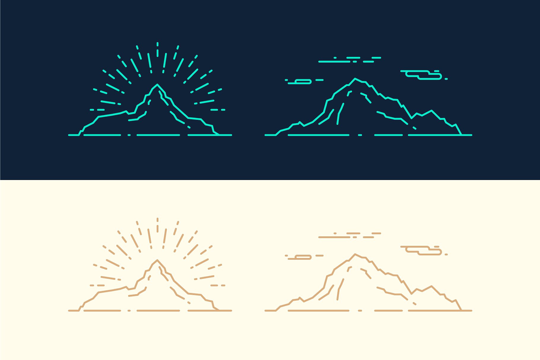 山脉线条图形插画 Set of linear mountains ranges插图(1)