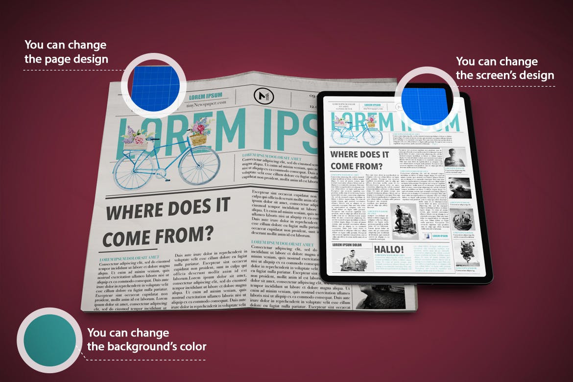 电子版报纸版式设计效果图样机 Newspaper App MockUp插图(7)
