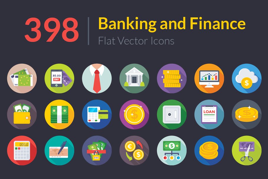 398个金融银行相关机构扁平化图标 398 Banking and Finance Flat Icons插图