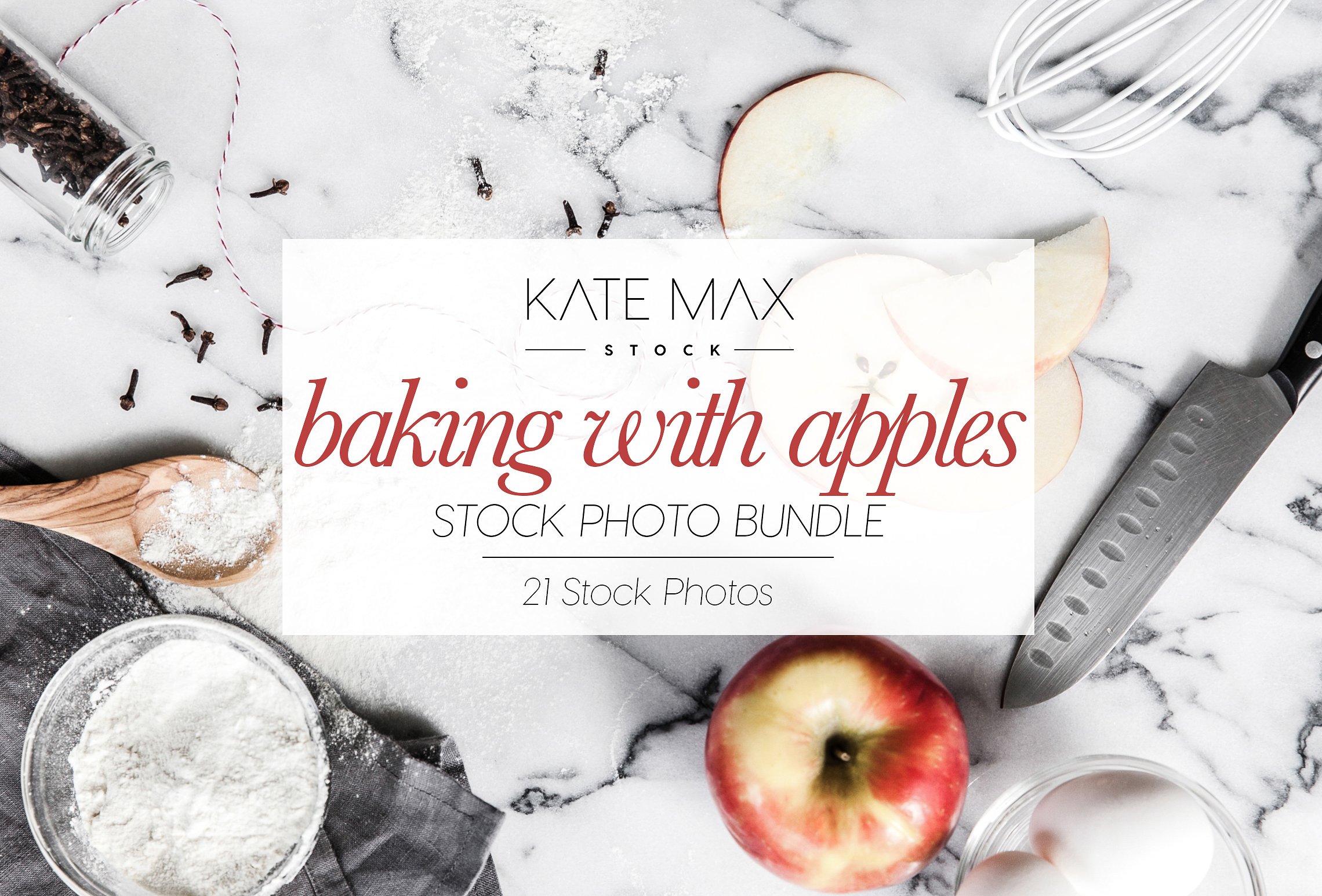 烤苹果派厨房场景样机模板 Baking With Apples Stock Photo Bundl插图
