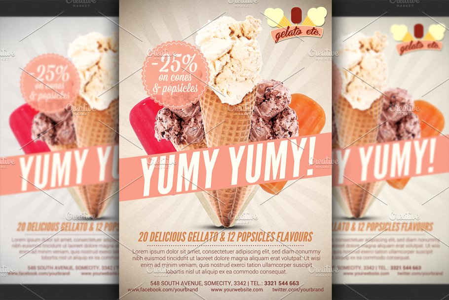 冰淇淋雪糕店促销广告传单模板 Ice Cream Shop Offer Flyer Template插图