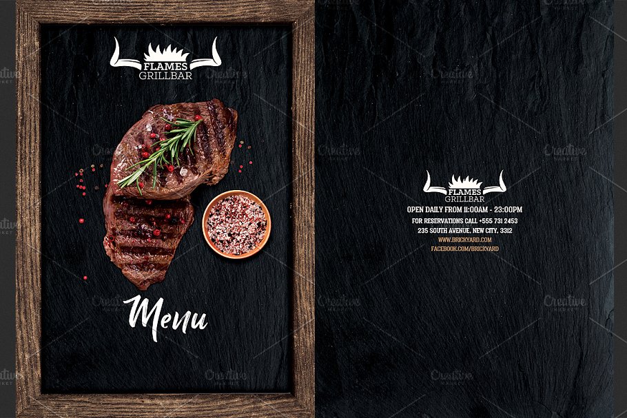 烧烤餐厅菜单传单模板 Grill Restaurant Menu Flyer Template插图(1)