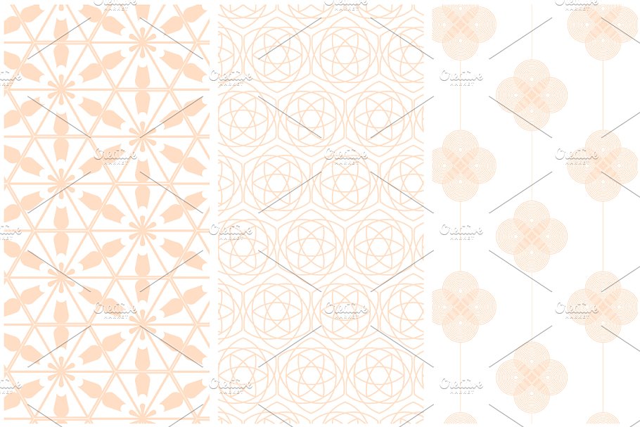 一套6种几何花卉无缝矢量图案  Geometric Flowers Patterns插图(2)