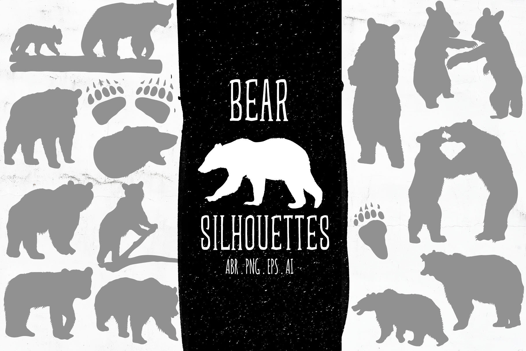 熊BB&妈妈轮廓矢量图形&PS笔刷 Baby & Mama Bear Silhouettes插图