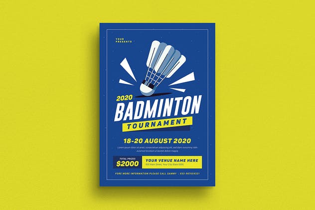 羽毛球比赛活动海报设计模板 Badminton Tournament Event Flyer插图(1)