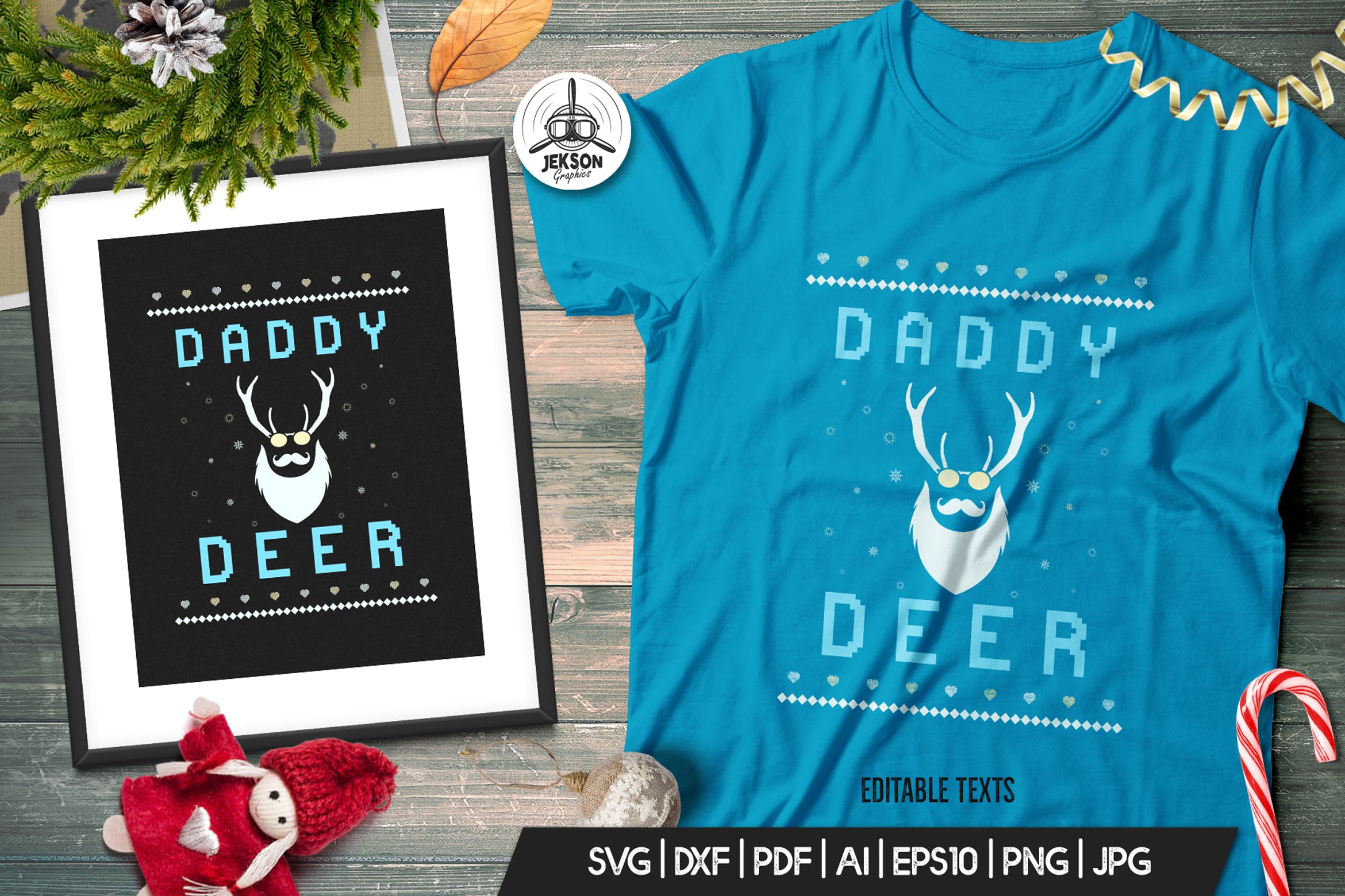 复古风格圣诞节主题T恤创意麋鹿印花图案设计素材 Vintage Ugly Christmas Print TShirt Design, Deer插图