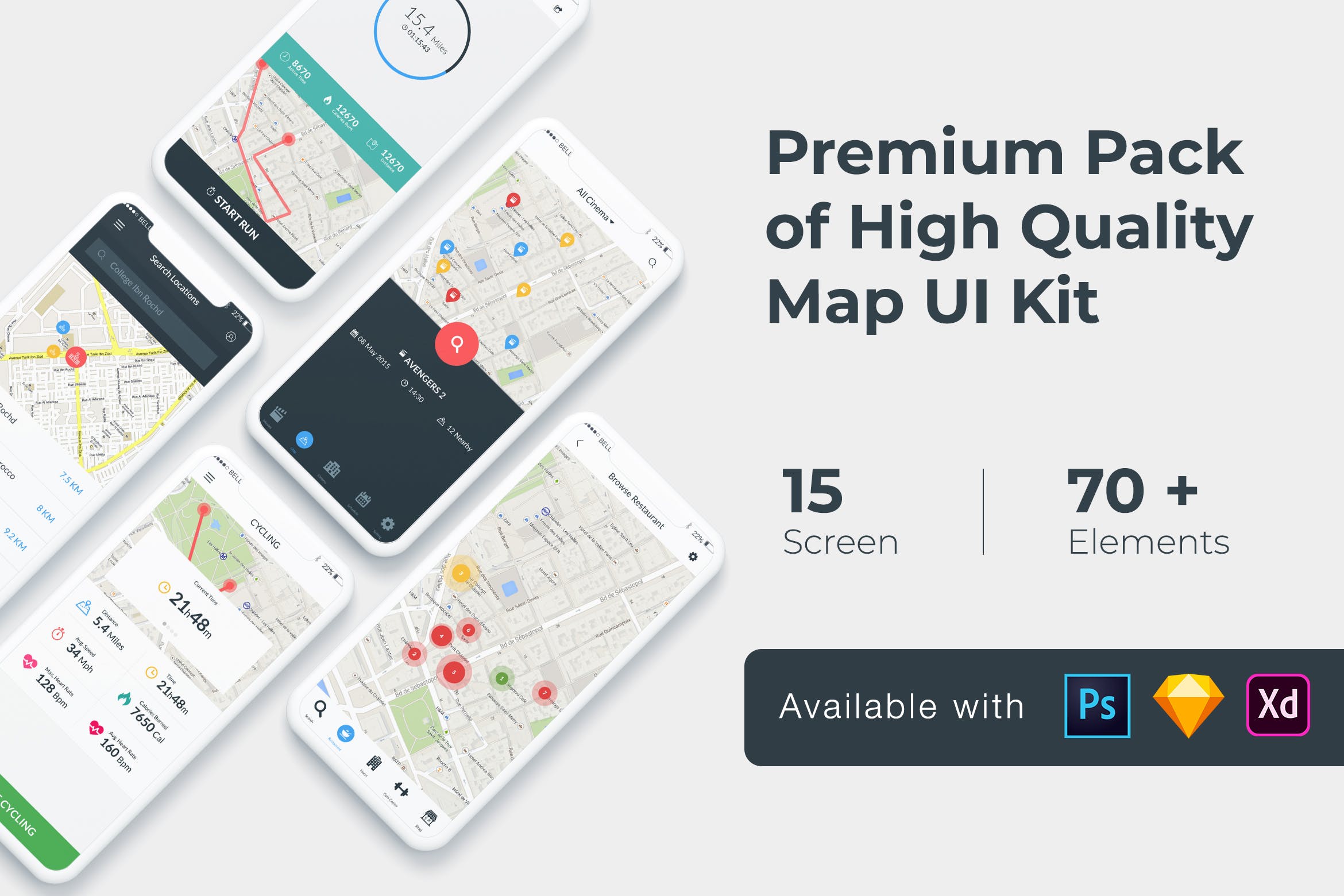 地图跟踪/地图导航APP应用UI设计套件 Map Tracking UI KIT插图