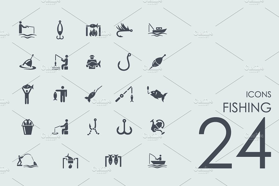 24个钓鱼钓具图标  24 Fishing icons插图