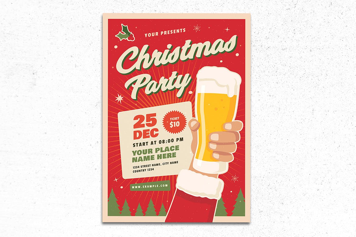 复古设计风格圣诞啤酒节海报传单模板 Retro Christmas Flyer插图(1)