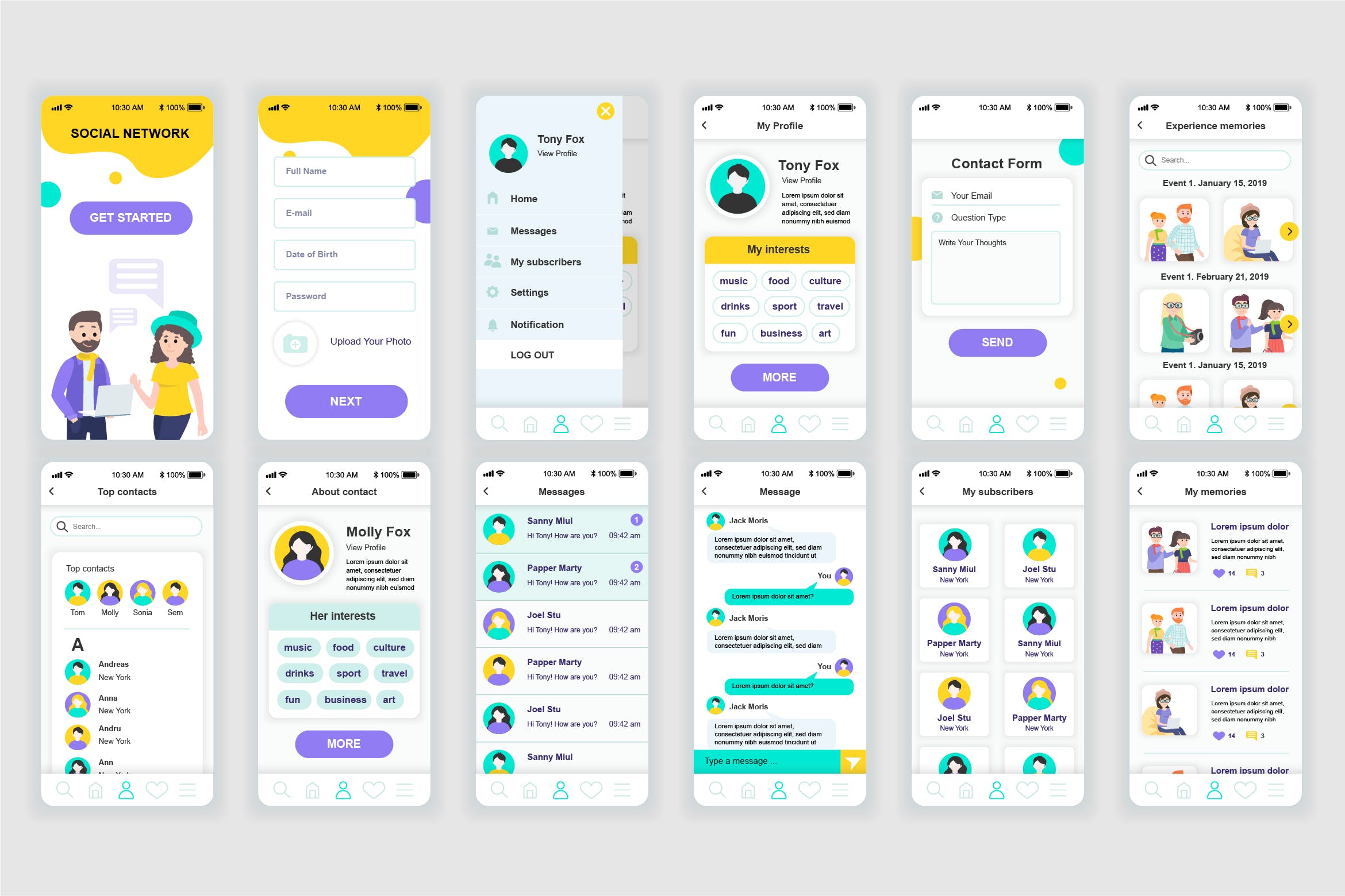 创意社交平台APP用户交互界面设计UI套件 Social Network Mobile App UX and UI Kit插图