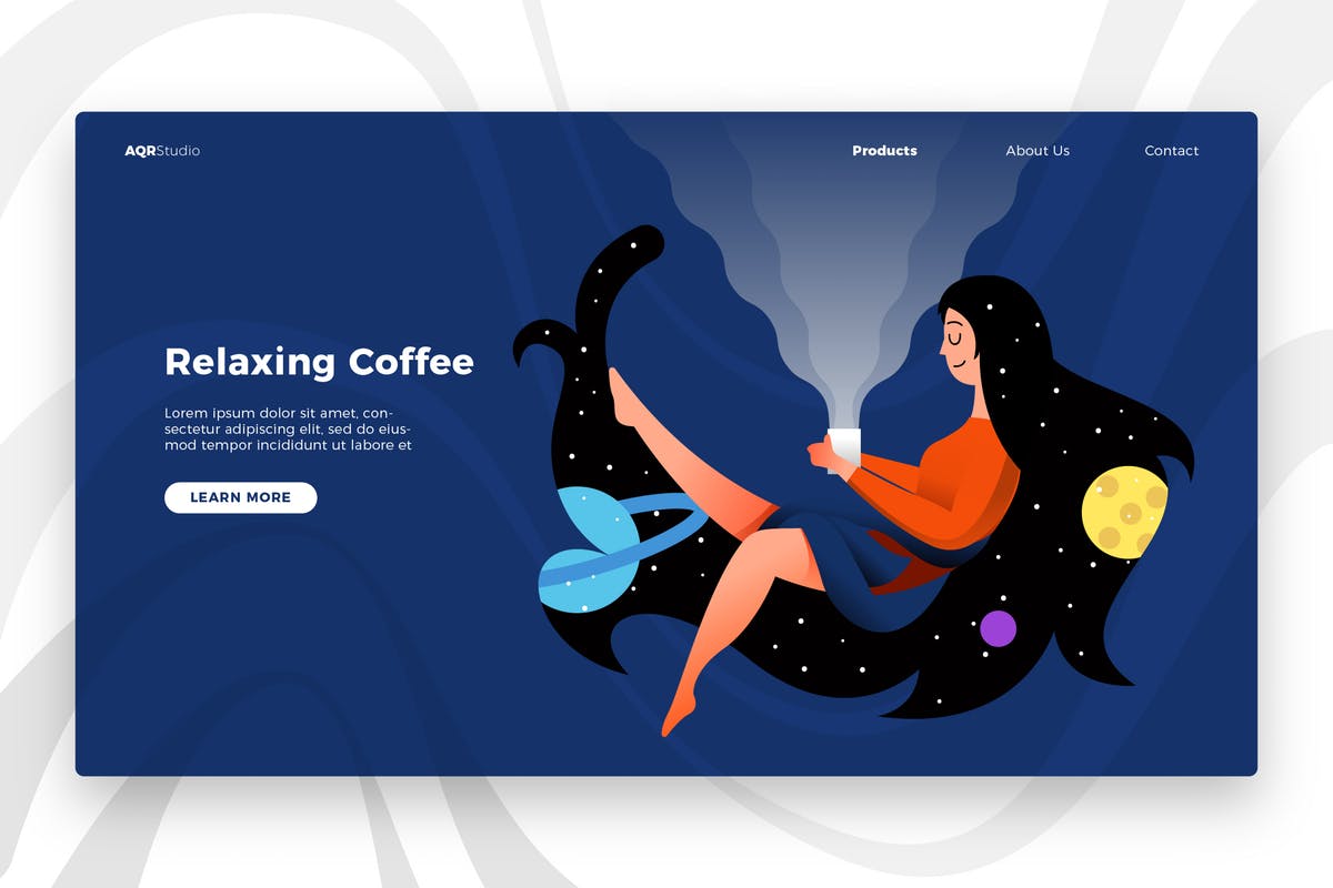 咖啡品牌概念插画网站Banner&着陆页模板 Relaxing Coffee – Banner & Landing Page插图
