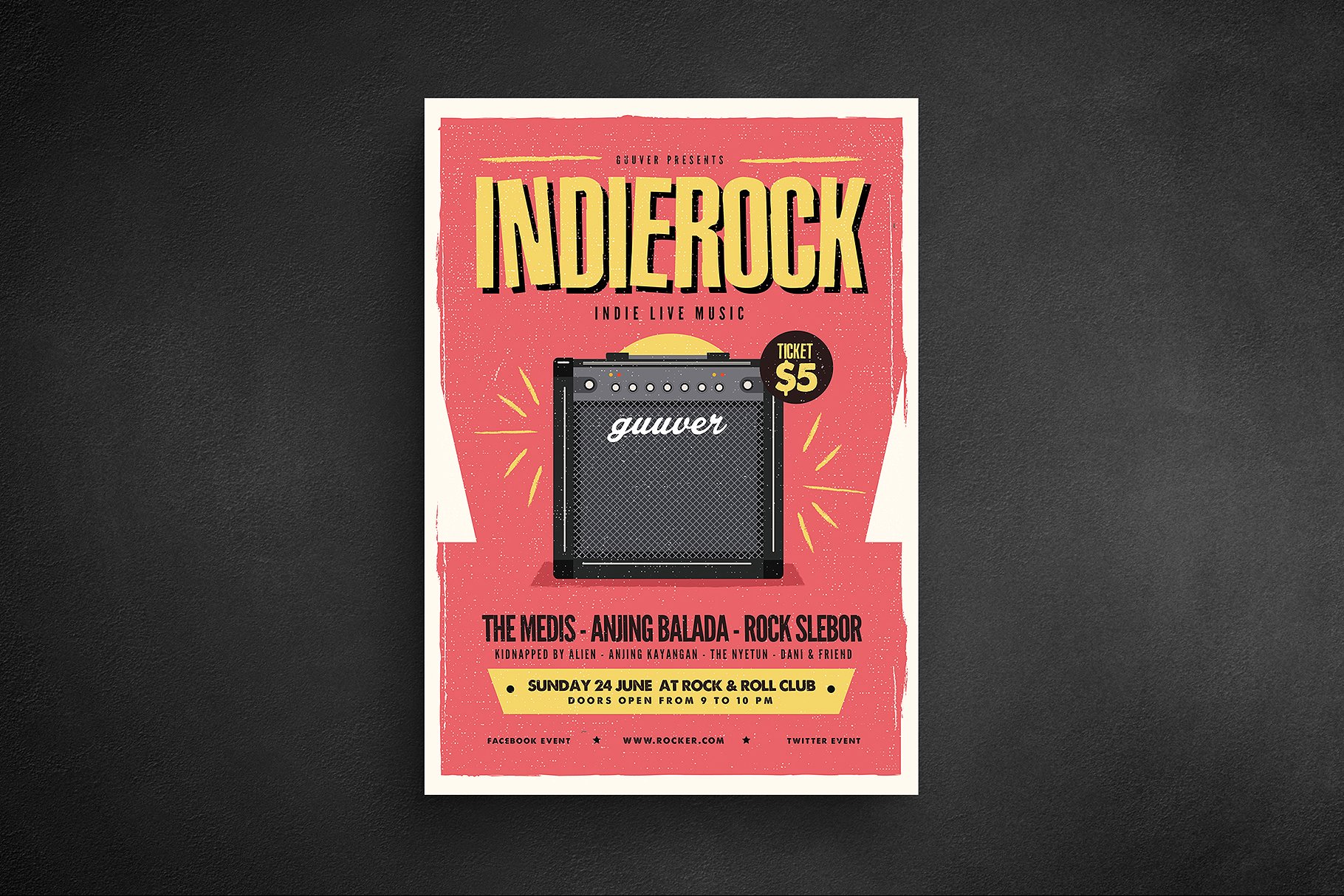 独立摇滚音乐节传单海报模板 Indie Rock Flyer插图(1)