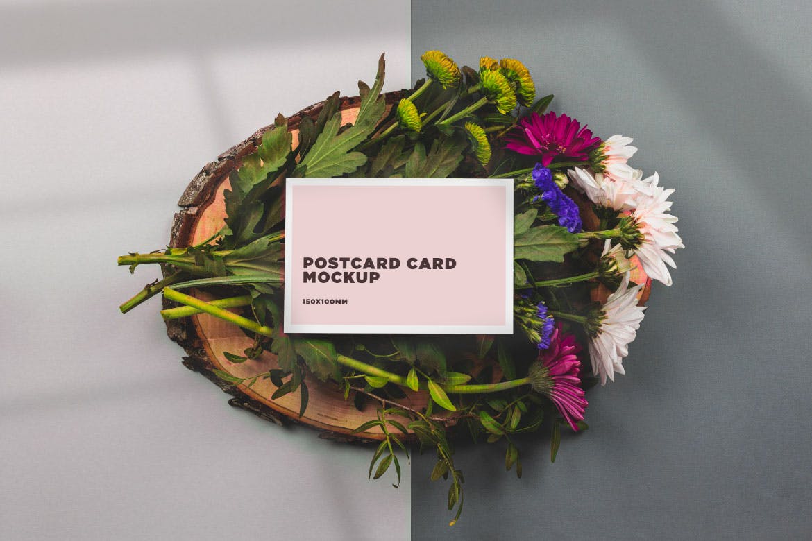 鲜花背景名片和明信片设计效果样机模板 Natural Scene – Business cards & postcard mockup插图(3)