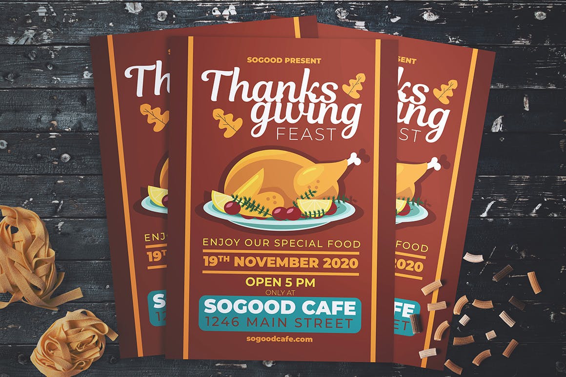 感恩节主题美食活动海报传单设计模板 Thanksgiving Feast Flyer插图(2)