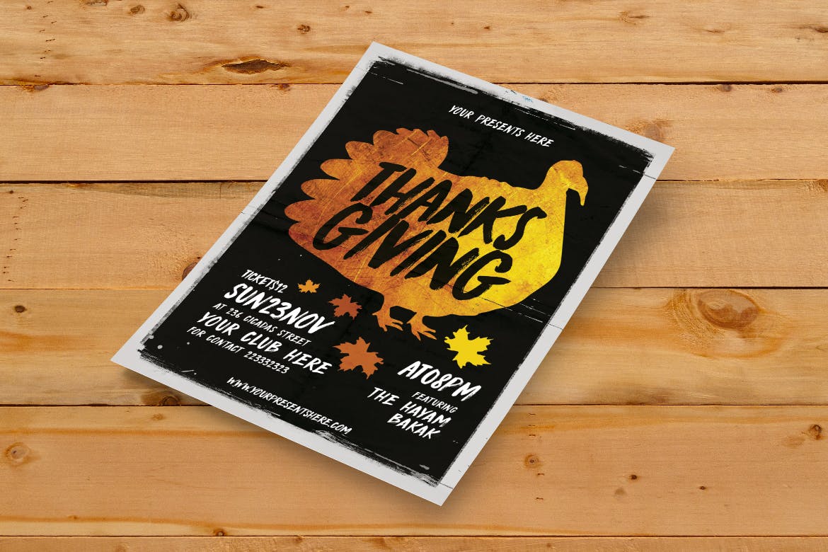 感恩节主题派对活动手绘设计风格海报传单模板 Thanksgiving Flyer插图(2)