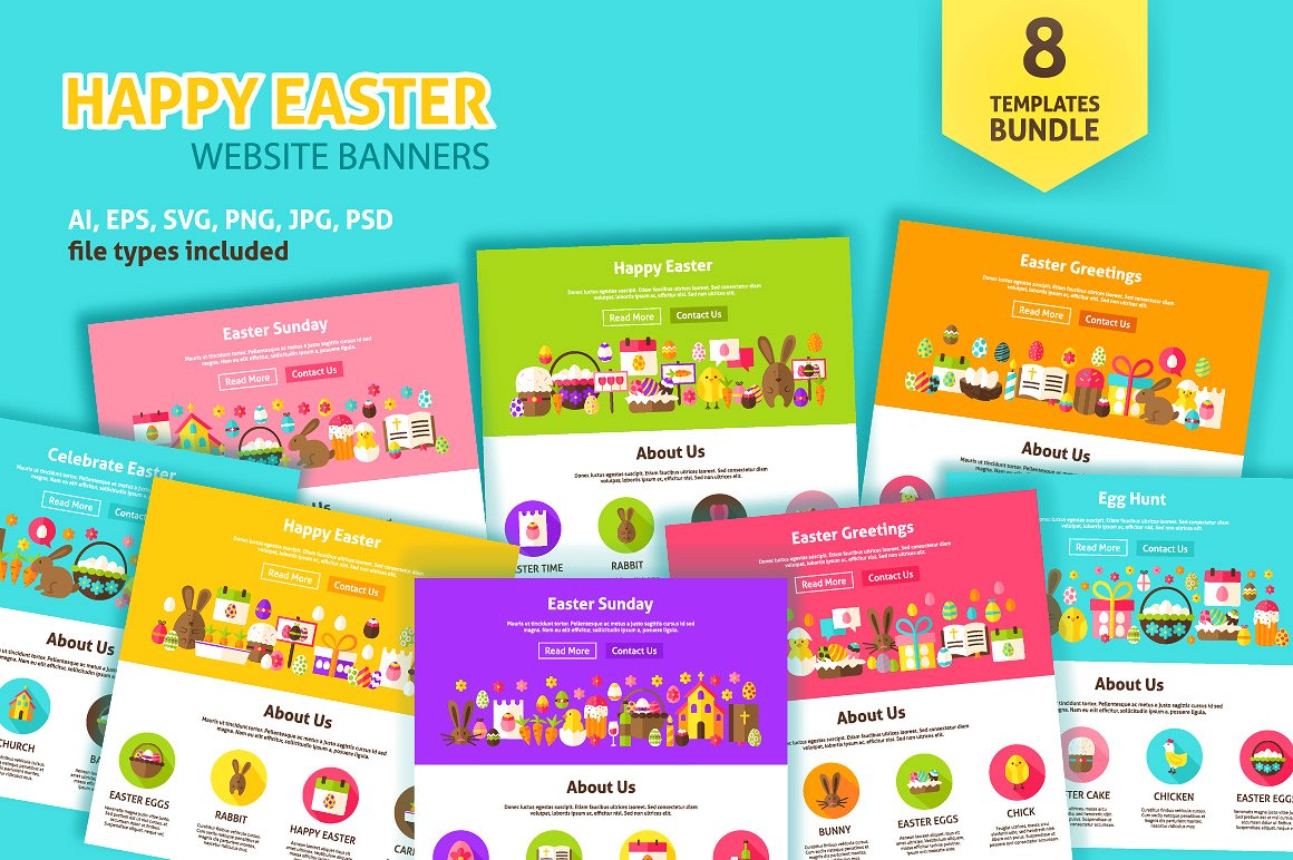 复活节 Banner 素材集合 Happy Easter Web Banners插图