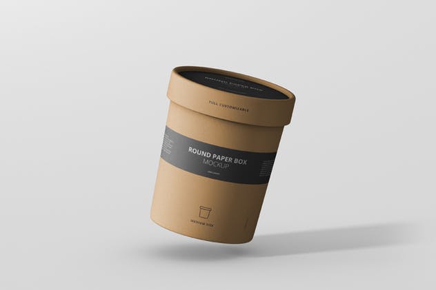 茶叶/咖啡中等尺寸纸筒包装样机模板 Paper Box Mockup Round – Medium Size插图(1)