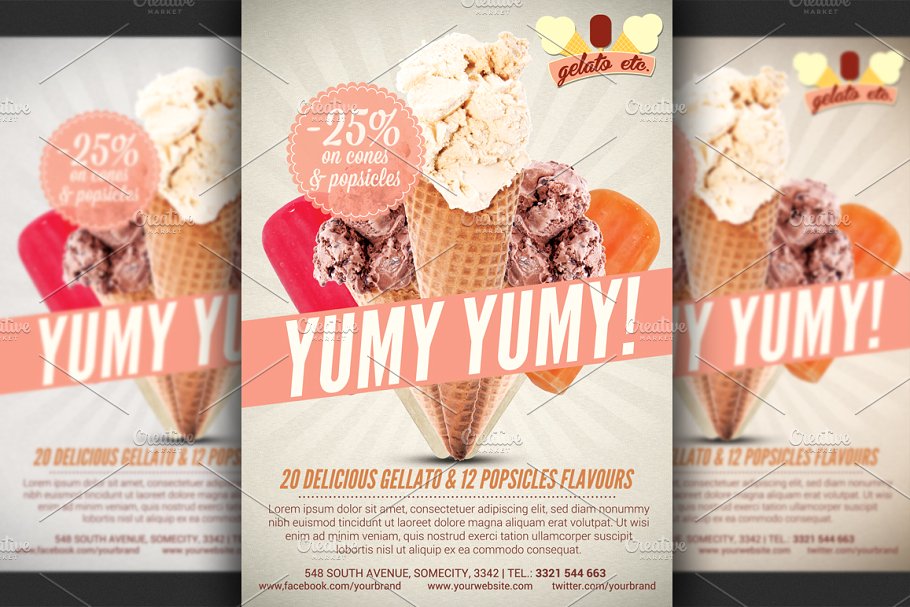 冰淇淋雪糕店促销广告传单模板 Ice Cream Shop Offer Flyer Template插图(2)