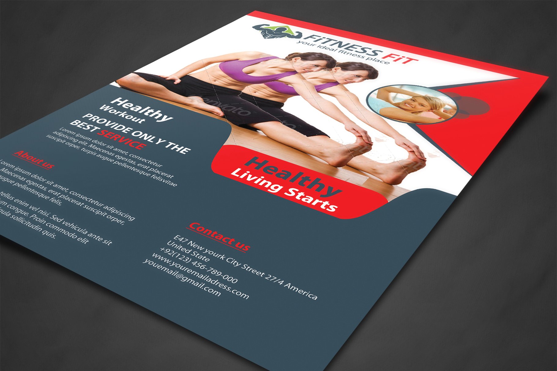 健身俱乐部宣传传单打印模板 Fitness Flyer Print Templates插图(1)