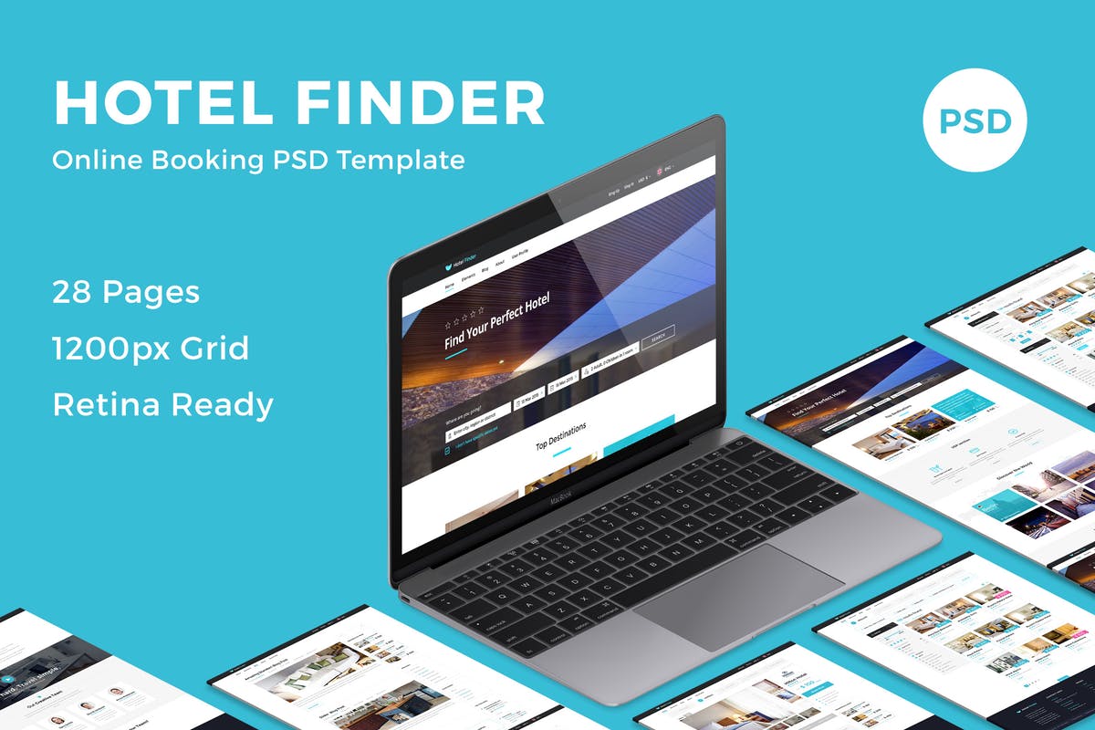 酒店在线预订网站PSD设计模板 Hotel Finder – Online Booking PSD Template插图