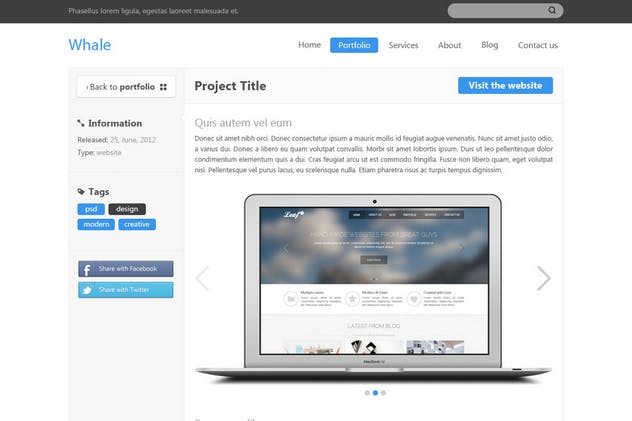 创意企业官网网站设计PSD模板 Whale – Creative PSD Template插图(3)