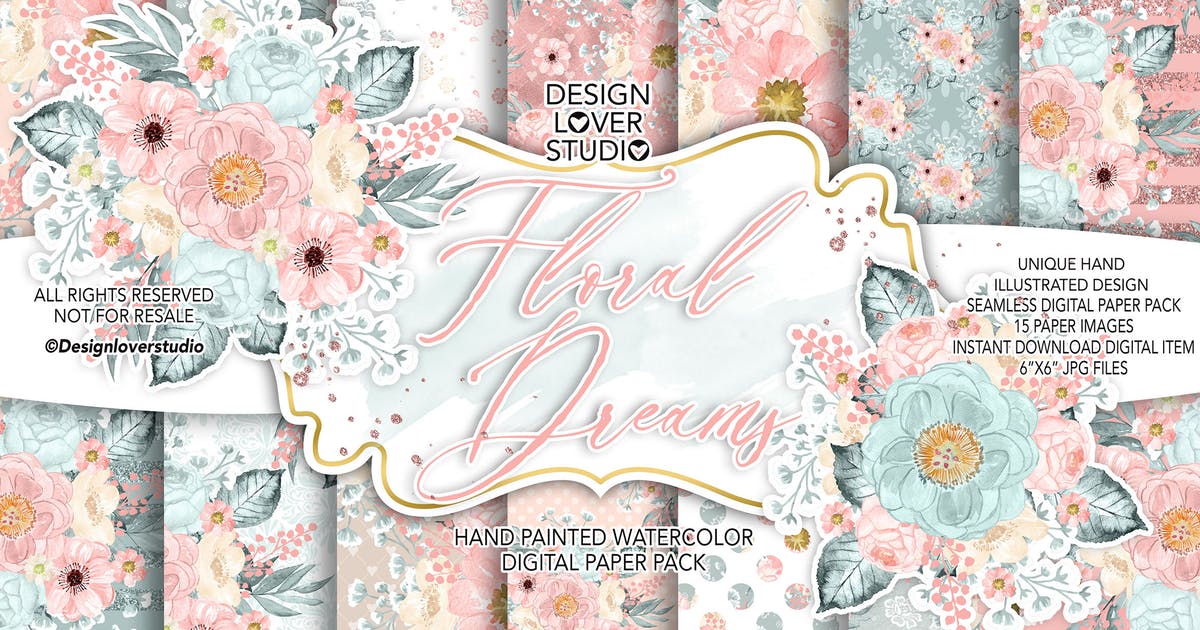 腮红水彩花卉婚礼图案纹样设计素材 Floral Dreams Blush digital paper pack插图