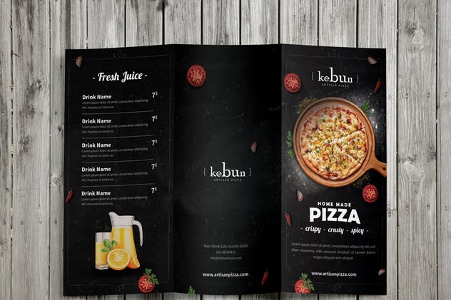 披萨餐馆三折页菜单PSD模板 Pizza Menu Trifold插图(1)